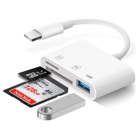 ⁨Czytnik kart pamięci SD TF USB Alogy adapter ze złączem Lightning do Apple iPhone iPad Biały⁩ w sklepie Wasserman.eu