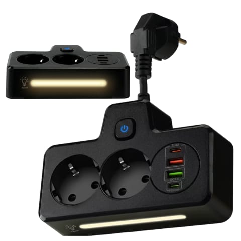 ⁨Rozgałęźnik gniazdka Alogy Plug Extender rozdzielacz adapter przedłużacz 2x wtyczka EU + 2x USB + 2x USB-C Czarny⁩ w sklepie Wasserman.eu