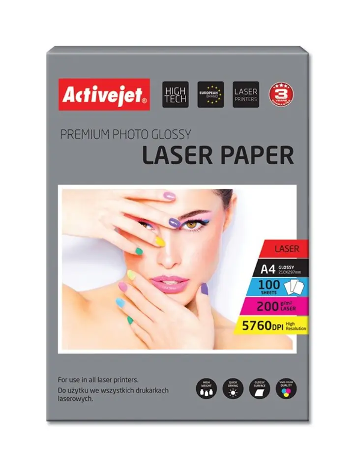 ⁨Activejet AP4-200G100L photo paper for laser printers; A4; 100 pcs⁩ at Wasserman.eu