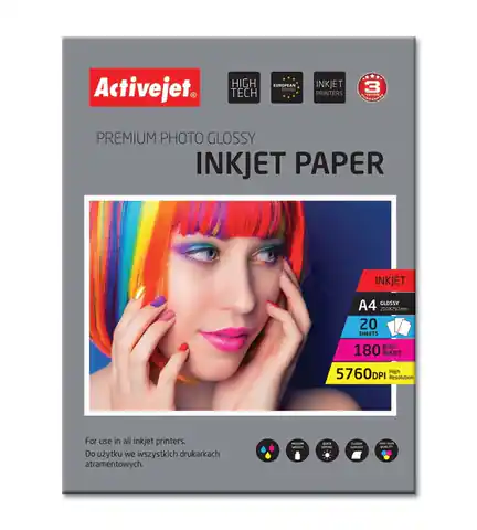 ⁨Activejet AP4-180G20 glossy photo paper; for ink printers; A4; 20 pcs⁩ at Wasserman.eu
