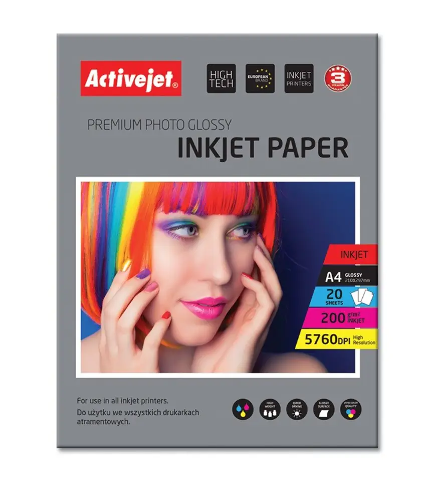 ⁨Activejet AP4-200G20 Papier fotograficzny błyszczący (A4; 20 szt.)⁩ w sklepie Wasserman.eu