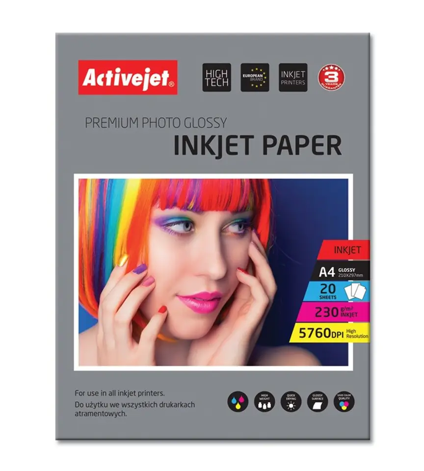⁨Activejet AP4-230G20 glossy photo paper for ink printers; A4; 20 pcs⁩ at Wasserman.eu