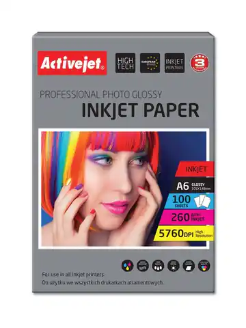 ⁨Activejet AP6-260GR100 photo paper for ink printers; A6; 100 pcs, 10x15⁩ at Wasserman.eu