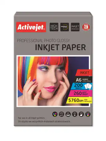 ⁨Activejet AP6-260GR200 Papier fotograficzny błyszczący; idealny do wydrukowania zdjęć, kolorowego wspomnienia, 10x15; (A6; 200 szt.)⁩ w sklepie Wasserman.eu
