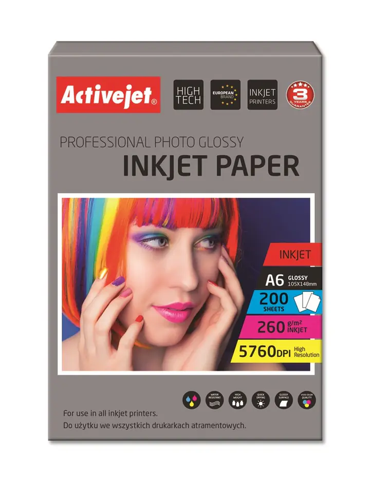 ⁨Activejet AP6-260GR200 photo paper for ink printers; A6; 200 pcs; 10x15, idealny do wydrukowania zdjęcia, kolorowego wspomnienia⁩ at Wasserman.eu