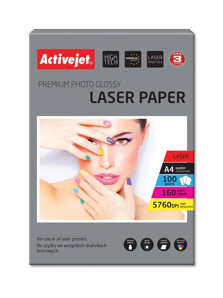 ⁨Activejet AP4-160G100L photo paper for laser printers; A4; 100 pcs⁩ at Wasserman.eu