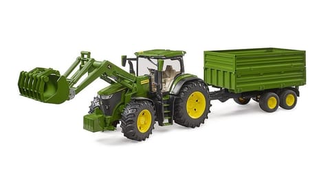 John Deere 7R 350 tractor with front loader and 2-axle trailer 03155 BRUDER at Wasserman.eu