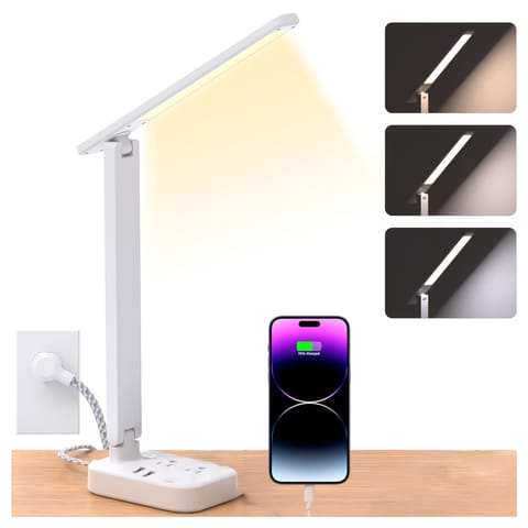 ⁨Lampka LED z funkcją ładowania gniazdkiem i stojakiem na telefon Alogy Desk Lamp 2 gniazda sieciowe 2x USB Biała⁩ w sklepie Wasserman.eu