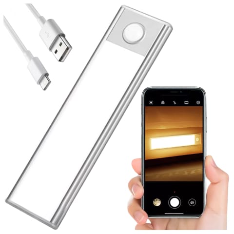⁨Lampka szafkowa z czujnikiem ruchu Listwa Alogy Motion Sensor LED Light 20cm do garderoby szafy kuchni Srebrna⁩ w sklepie Wasserman.eu