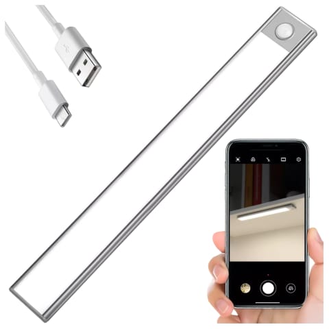 ⁨Lampka szafkowa z czujnikiem ruchu Listwa Alogy Motion Sensor LED Light 60cm do garderoby szafy kuchni Srebrna⁩ w sklepie Wasserman.eu