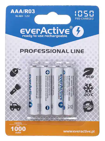 ⁨Zestaw akumulatorków everActive Professional line EVHRL03-1050 (1050mAh ; Ni-MH LSD)⁩ w sklepie Wasserman.eu