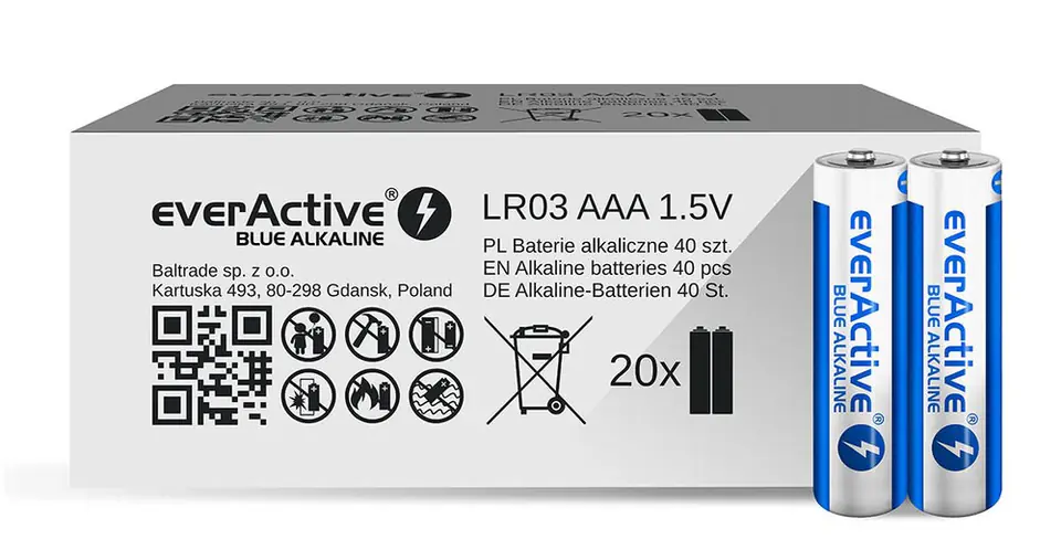 ⁨EVERACTIVE BATERIE ALKALICZNE AAA/LR03 LIMITED BLUE ALKALINE - 40 SZTUK ALEV03S2BK⁩ w sklepie Wasserman.eu