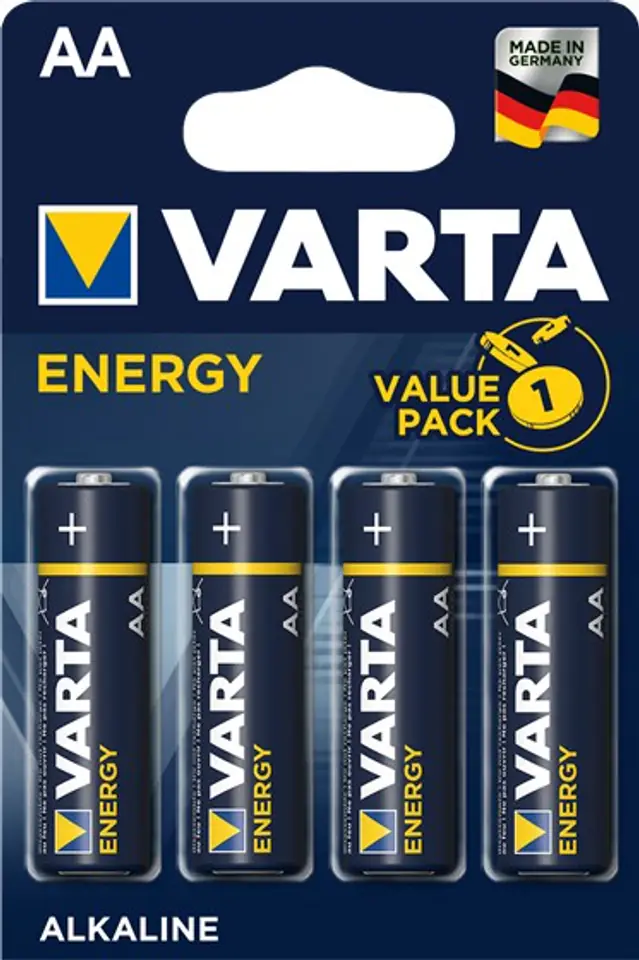 ⁨Zestaw baterii alkaliczne VARTA Energy LR6 AA (x 4)⁩ w sklepie Wasserman.eu