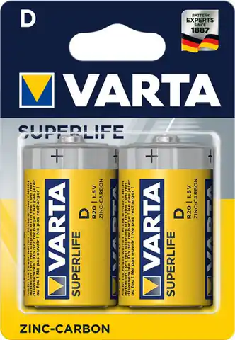 ⁨Zestaw baterii cynkowo-węglowe VARTA Superlife R20 D (Zn-C; x 2)⁩ w sklepie Wasserman.eu
