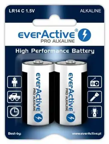 ⁨Zestaw baterii alkaliczne everActive EVLR14-PRO (x 2)⁩ w sklepie Wasserman.eu