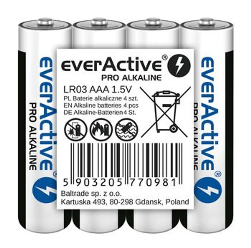 ⁨EVERACTIVE BATERIE ALKALICZNE PRO ALKALINE R03, AAA, SHRINK 4SZT , 1250 MAH, WYSOKA WYDAJNOŚĆ, LR03PRO4T⁩ w sklepie Wasserman.eu