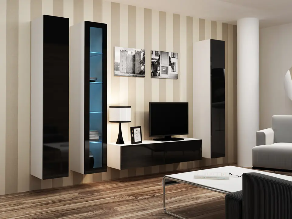 ⁨Cama Living room cabinet set VIGO 15 white/black gloss⁩ at Wasserman.eu