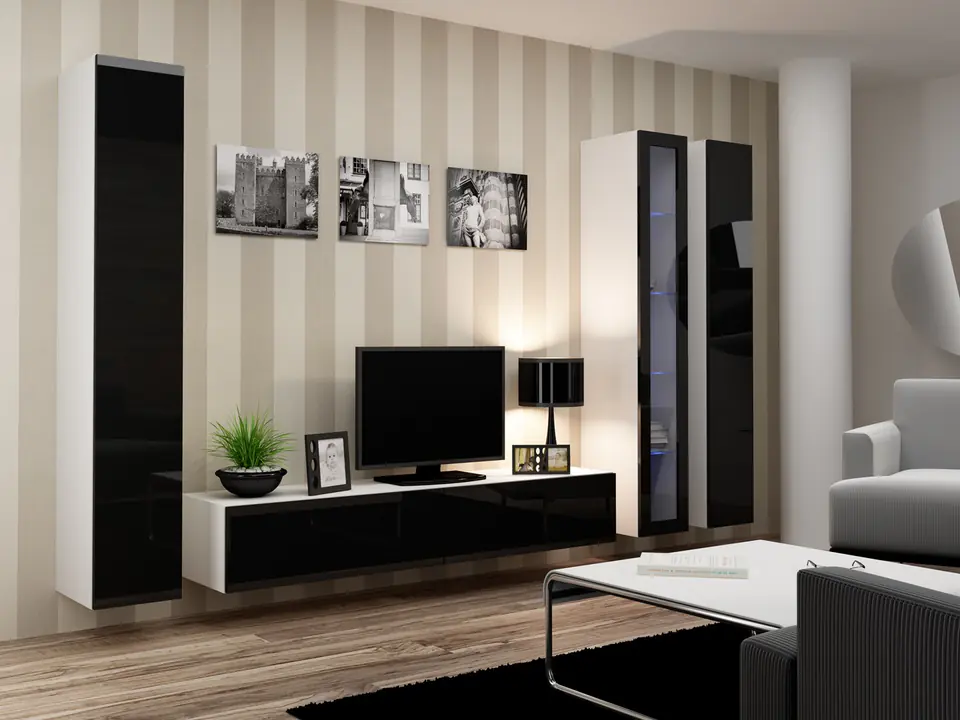 ⁨Cama Living room cabinet set VIGO 2 white/black gloss⁩ at Wasserman.eu