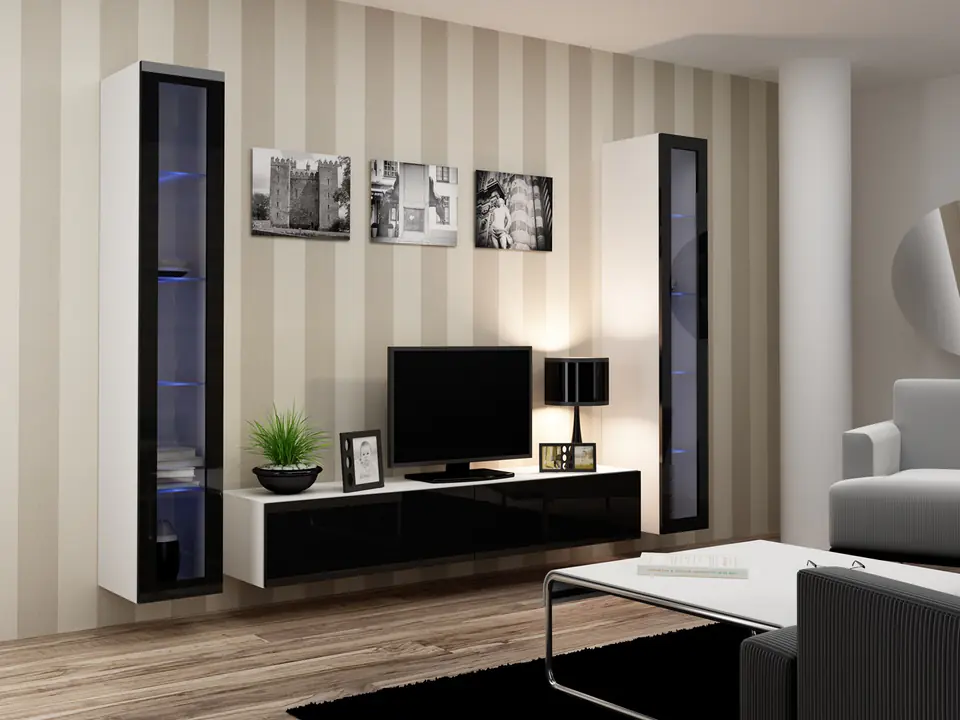 ⁨Cama Living room cabinet set VIGO 5 white/black gloss⁩ at Wasserman.eu