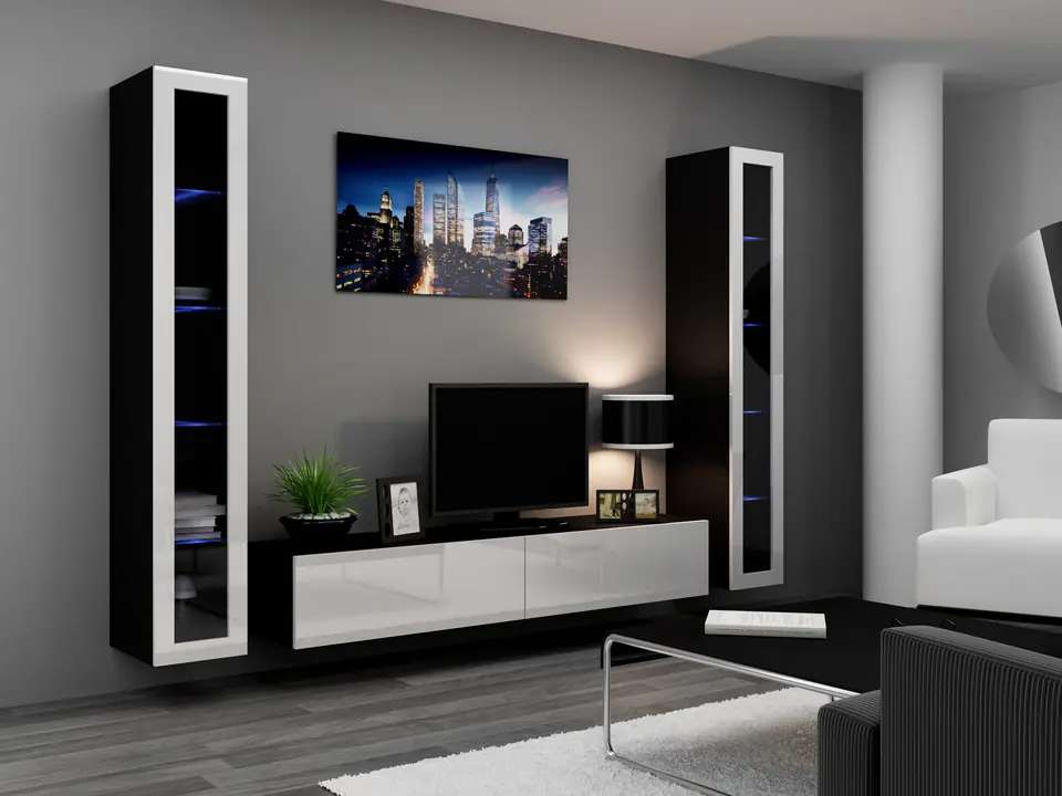 ⁨Cama Living room cabinet set VIGO 5 black/white gloss⁩ at Wasserman.eu