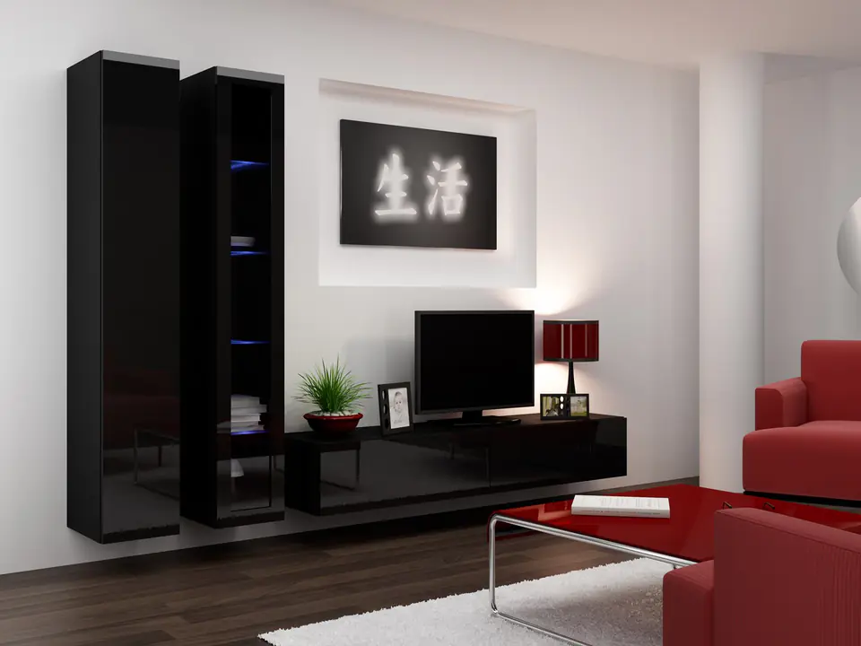 ⁨Cama Living room cabinet set VIGO 3 black/black gloss⁩ at Wasserman.eu