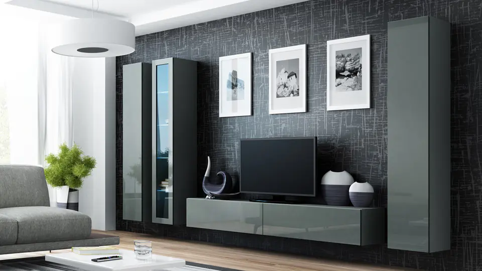 ⁨Cama Living room cabinet set VIGO 2 grey/grey gloss⁩ at Wasserman.eu