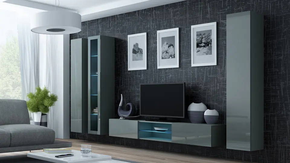 ⁨Cama Living room cabinet set VIGO 17 grey/grey gloss⁩ at Wasserman.eu