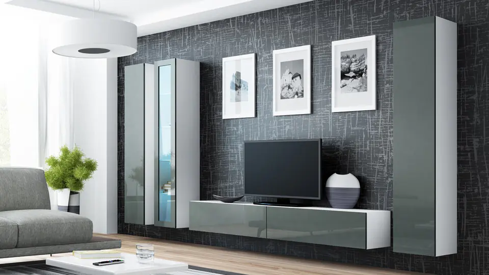 ⁨Cama Living room cabinet set VIGO 2 white/grey gloss⁩ at Wasserman.eu