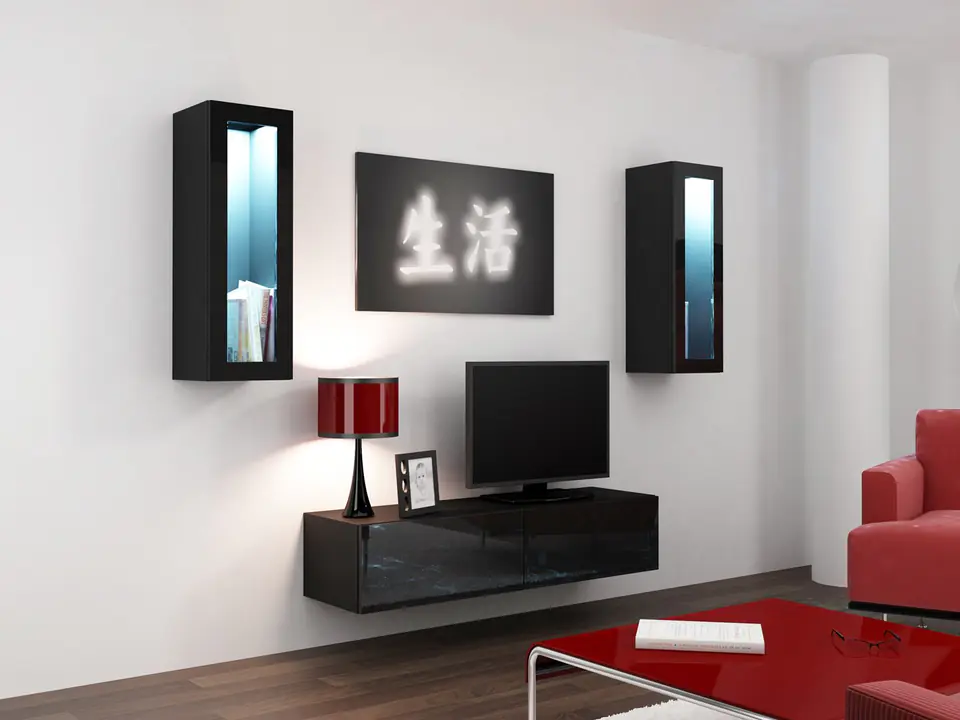 ⁨Cama Living room cabinet set VIGO 8 black/black gloss⁩ at Wasserman.eu