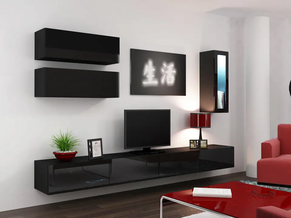 ⁨Cama Living room cabinet set VIGO 12 black/black gloss⁩ at Wasserman.eu