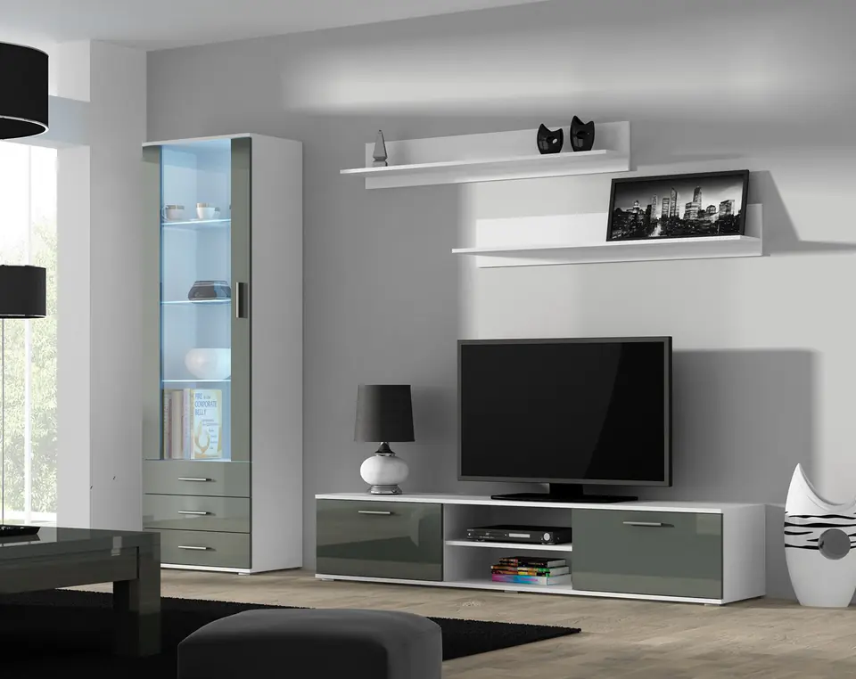 ⁨Furniture set SOHO 1 (RTV180 cabinet + S1 cabinet + shelves) White/Grey Gloss⁩ at Wasserman.eu