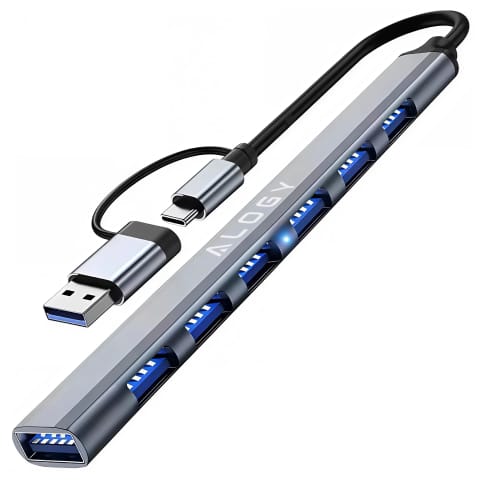 ⁨Hub 7w1 USB-C z USB 3.0 do 7x USB-A (1x3.0 + 6x2.0) – Alogy MultiHub™ Do Notebooka Laptopa⁩ w sklepie Wasserman.eu