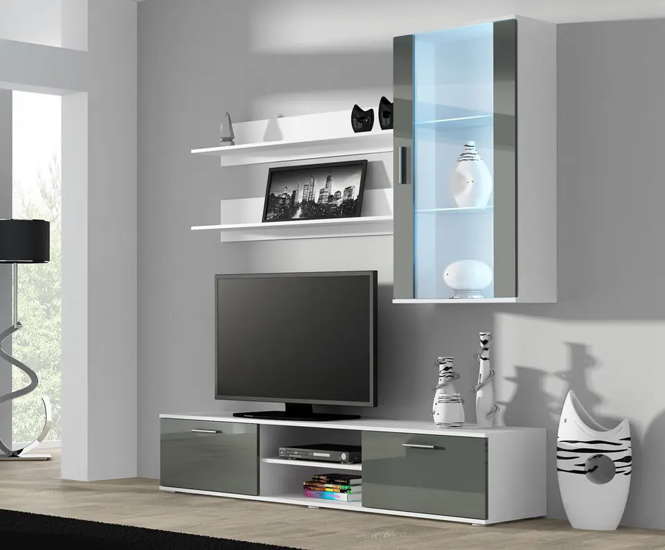 ⁨SOHO 5 set (RTV180 cabinet + Wall unit + shelves) White/Grey gloss⁩ at Wasserman.eu