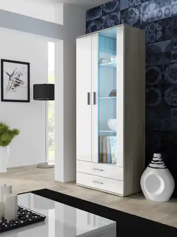 ⁨Cama display cabinet SOHO S6 2D2S sonoma oak/white gloss⁩ at Wasserman.eu