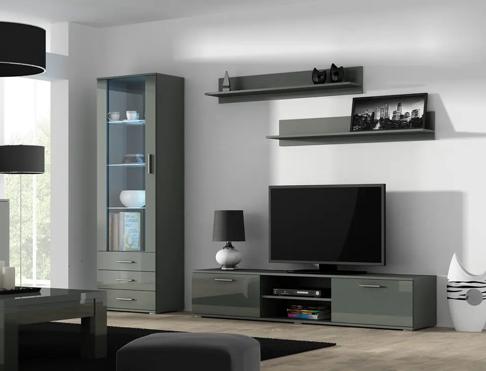 ⁨SOHO 1 set (RTV180 cabinet + S1 cabinet + shelves) Grey/Gloss grey⁩ at Wasserman.eu