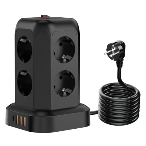 ⁨Przedłużacz 12w1 Rozdzielacz wieża ładująca Alogy ChargeTower Pro 2500W 8x gniazdo ładujące 3x USB.A 1x USB.C kabel 1.8m Czarny⁩ w sklepie Wasserman.eu