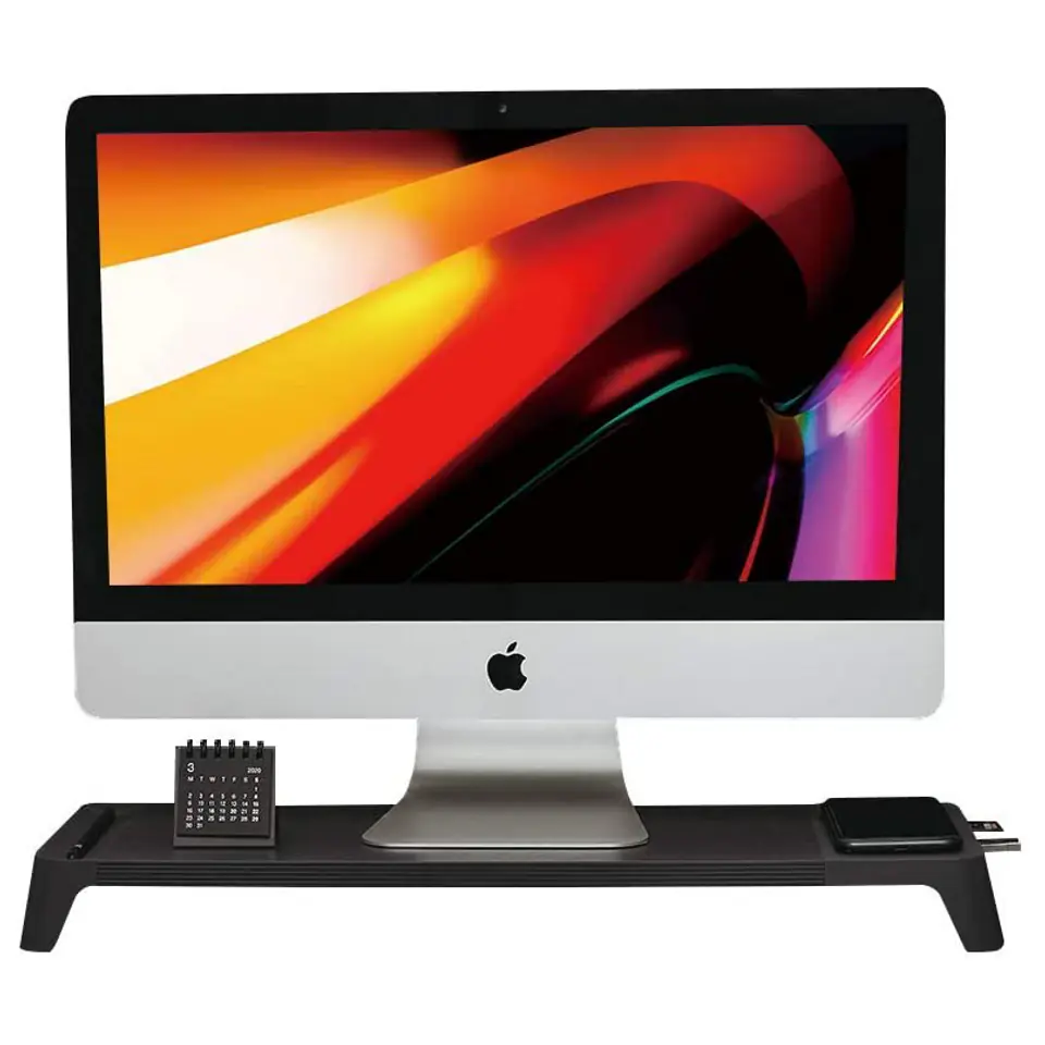3-in-1 wooden monitor stand hub with fast wireless charging pad POUT EYES 8 Deep black at Wasserman.eu