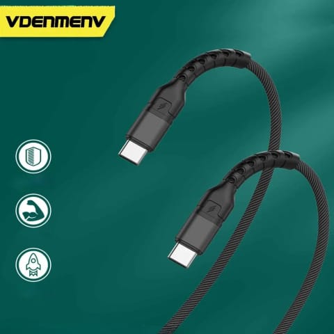 ⁨Kabel Denmen USB-C do USB-C 100W 1m Szybkie Ładowanie Czarny⁩ w sklepie Wasserman.eu