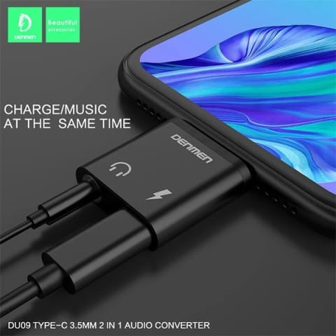 ⁨Adapter HF Typ-C Denmen USB-C + Jack 3.5mm Czarny Aluminiowy⁩ w sklepie Wasserman.eu