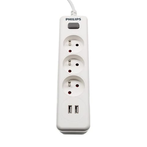 ⁨Philips SPN3032WA/60 Przedłużacz Sieciowy 3 Gniazda + 2 USB-A 2m Biały⁩ w sklepie Wasserman.eu