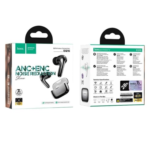 ⁨HOCO EQ16 Bezprzewodowe Słuchawki Bluetooth TWS ANC ENC – Czarne z Etui Ładującym⁩ w sklepie Wasserman.eu