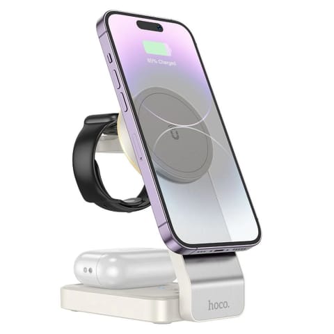 ⁨HOCO Ładowarka Indukcyjna 3w1 Kompatybilna z MagSafe 15W CQ3 Biała⁩ w sklepie Wasserman.eu