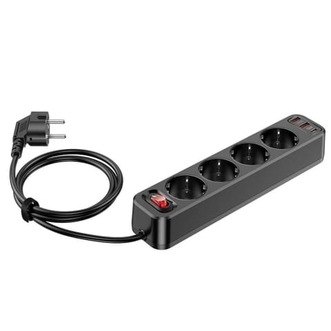 ⁨HOCO Listwa Zasilająca 4 Gniazda + 2x USB-A + Typ C PD QC3.0 20W NS1 1,8 m⁩ w sklepie Wasserman.eu