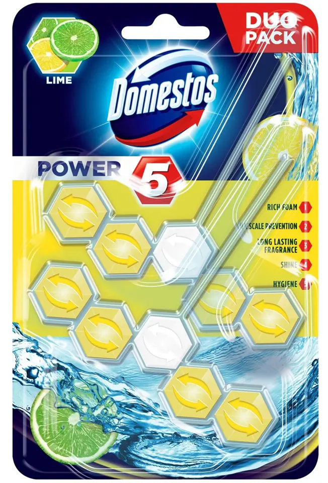 ⁨DOMESTOS Power 5 Kostka zapachowa do WC Lime 2x55g⁩ w sklepie Wasserman.eu