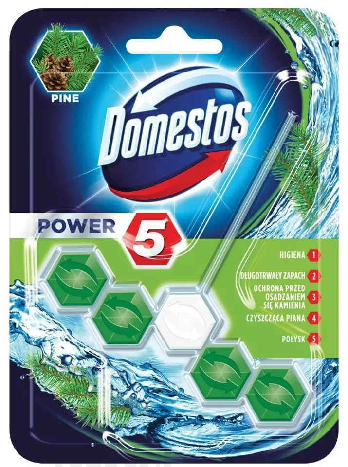 ⁨DOMESTOS Power 5 Kostka zapachowa do WC Pine 55g⁩ w sklepie Wasserman.eu