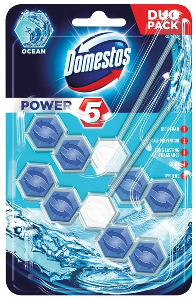 ⁨DOMESTOS Power 5 Kostka zapachowa do WC Ocean 2x55g⁩ w sklepie Wasserman.eu