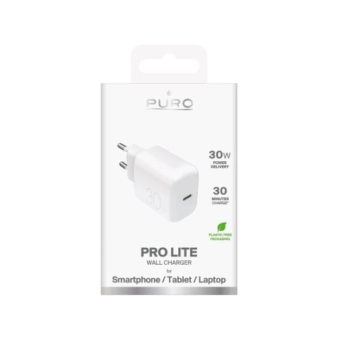 ⁨Ładowarka sieciowa Puro PROLITE 30W USB-C biała szybkie ładowanie⁩ w sklepie Wasserman.eu