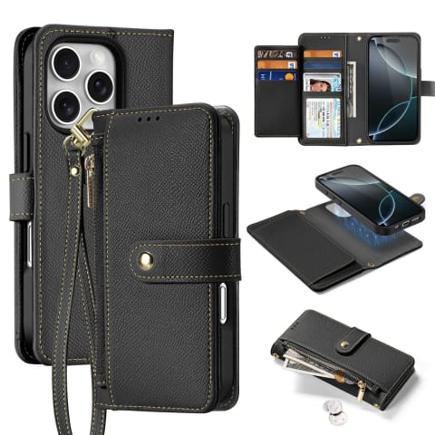 ⁨Etui ochronne do iPhone 16 Pro Dux Ducis Lawa skórzane MagSafe portfel czarne⁩ w sklepie Wasserman.eu