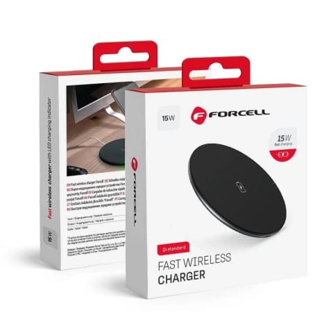 ⁨Ładowarka Indukcyjna Forcell Qi 15W Quick Charge USB-C Smukła Czarna⁩ w sklepie Wasserman.eu