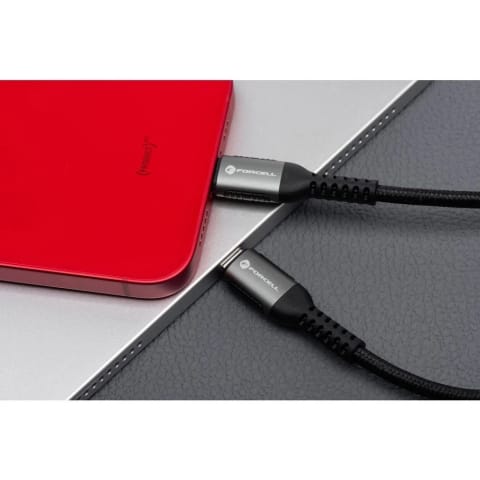 ⁨Kabel USB-C do Lightning 27W 3m Nylon PD Forcell Aluminiowy Czarny⁩ w sklepie Wasserman.eu